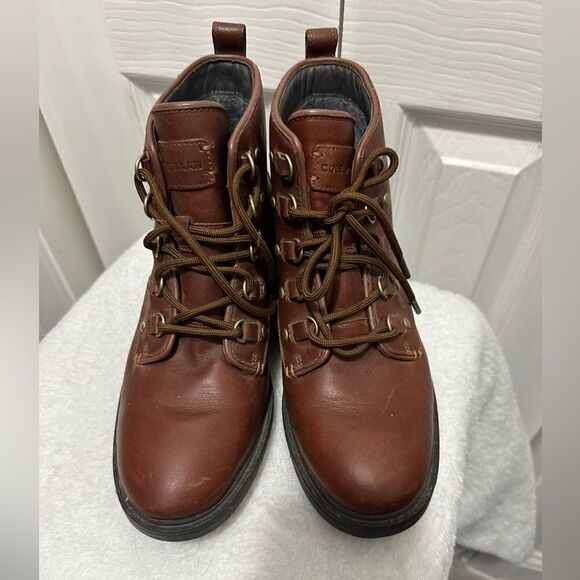 Cole Haan Briana Grand Lace-up Leather Hiker Boots 8.5 Brown Waterproof - Picture 2 of 10
